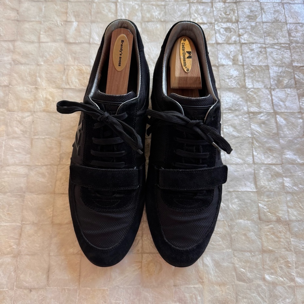 Authentic Louis Vuitton Black suede & canvas sneakers LV logo unisex trainers - Picture 3 of 14